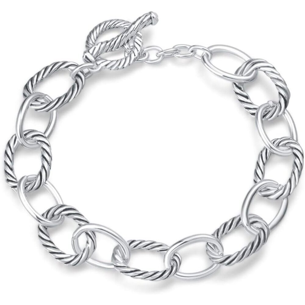Twisted Cable Wire Link Chain Bracelet Two Tone Designer Brand Inspired Women Je - Picture 1 of 6